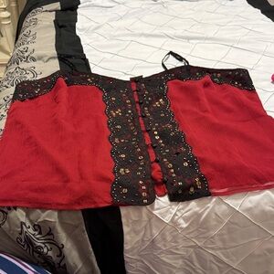 Newport News Red and Black lace Camisole
